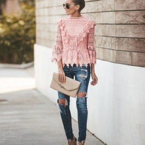 Regal Crochet Lace Peplum Top